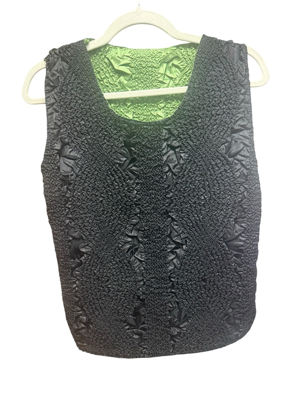 Vintage Reversible Crinkle Bubble Top Lime Green Black Y2K Avant Garde Tank L/XL